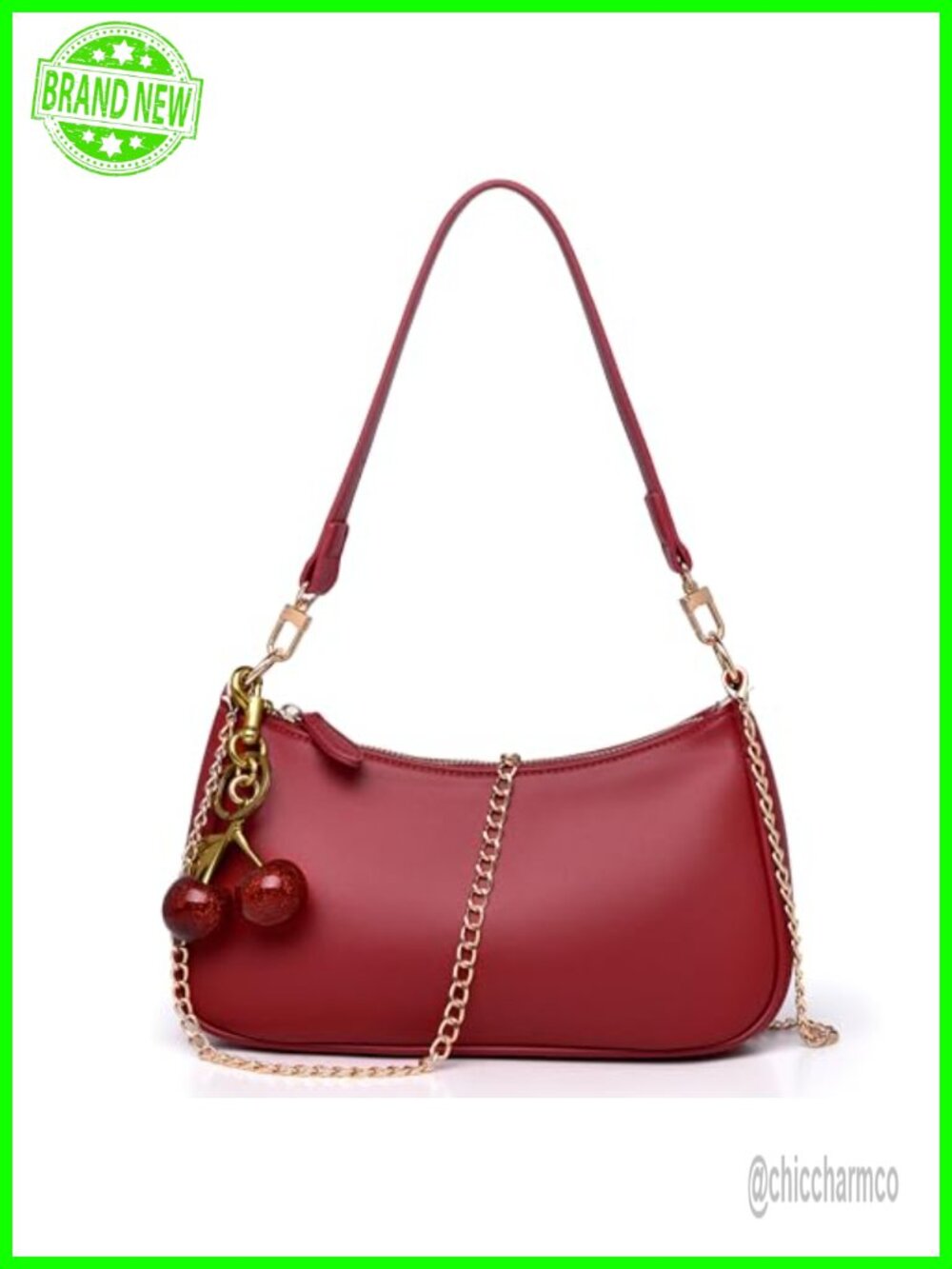 PU Leather Shoulder Bag with Cherry Keychain RFID Crossbody Clutch
